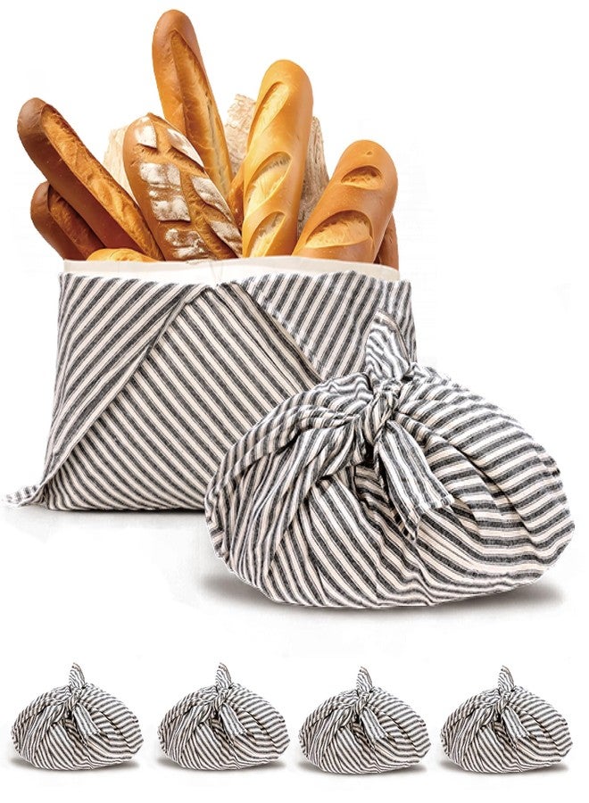 yeload 4 Pack Beeswax Bread Bags, Striped Linen Bento Bags, 14" Cotton Loaf Bag, Reusable Organic Food Storage, Sourdough Bag, Rustic Farmhouse Azuma Bukuro Origami Wrap for Baked Gifts (Black, 4) - Image 1